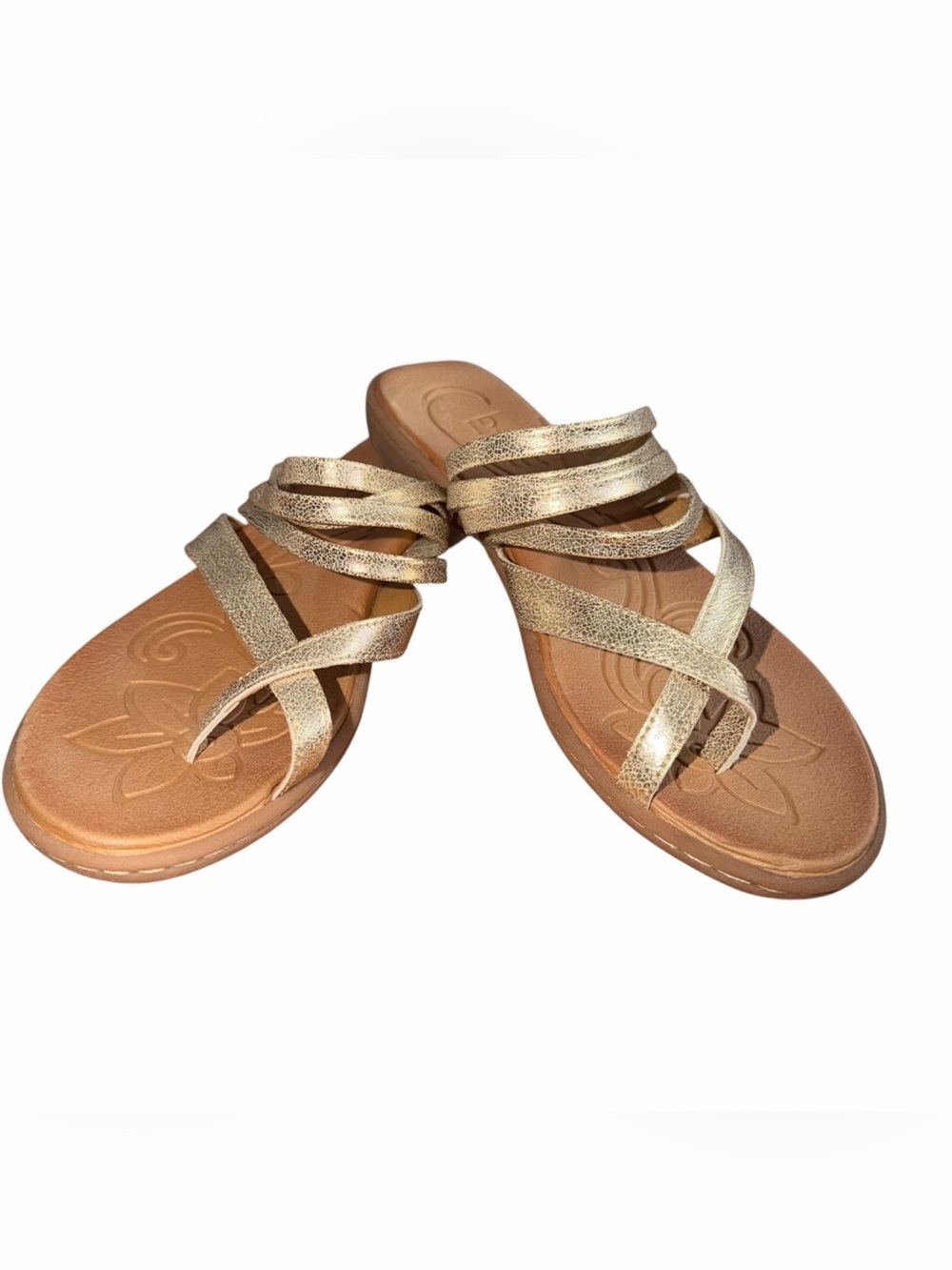 b.o.c. Born Concept Alisha Metallic Gold Strappy Slide Sandals Women's Size 8